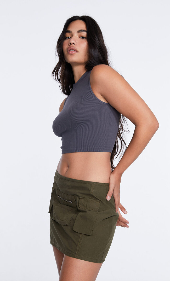 Stradivarius Nahtloses Top Grau L