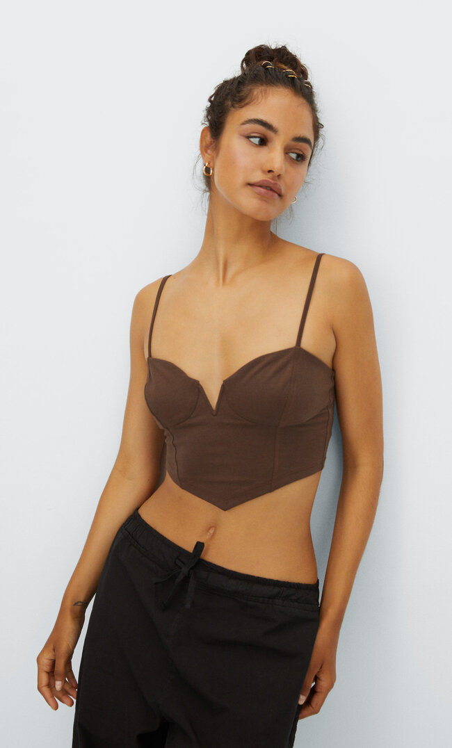 Stradivarius Corsage-Top Mit Trägern Braun M