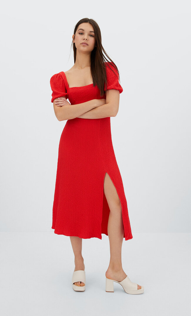 Stradivarius Midikleid Mit Schleife Am Rücken Rot L