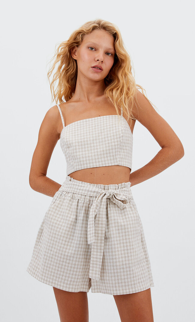 Stradivarius Rustikale Shorts Mit Vichykaros Steingrau L