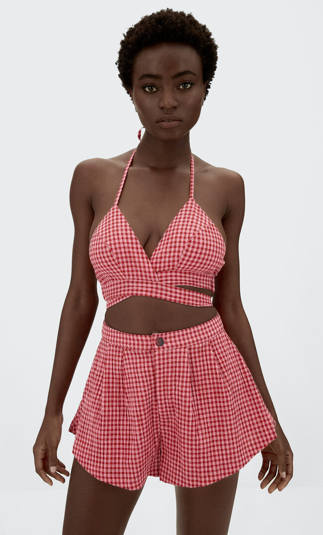 Stradivarius Fließende Shorts Mit Vichykaros Fuchsia M