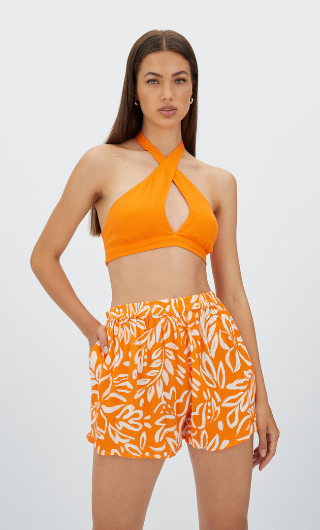Stradivarius Fließende Shorts Mit Print Orange Xl