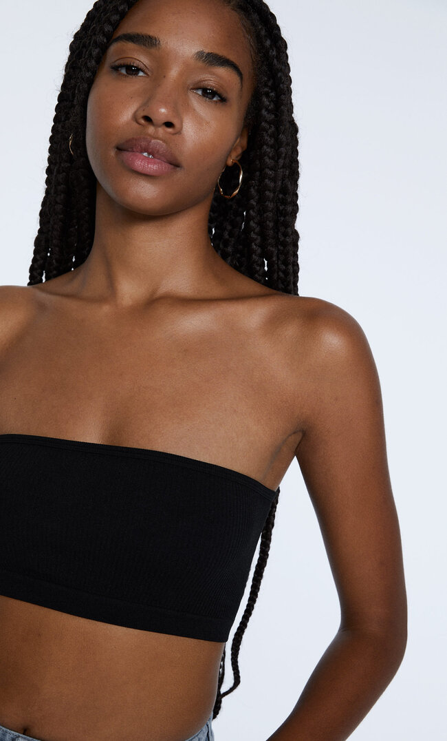 Stradivarius Nahtloses Basic-Bandeau-Top Schwarz S