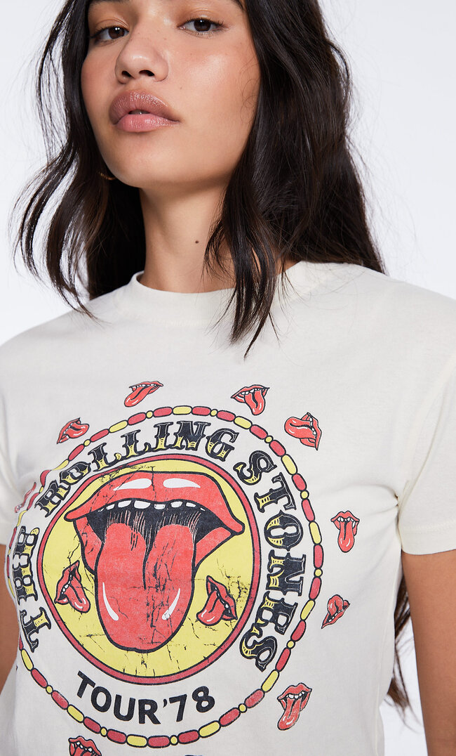 Stradivarius Rolling Stones T-Shirt Ecru L