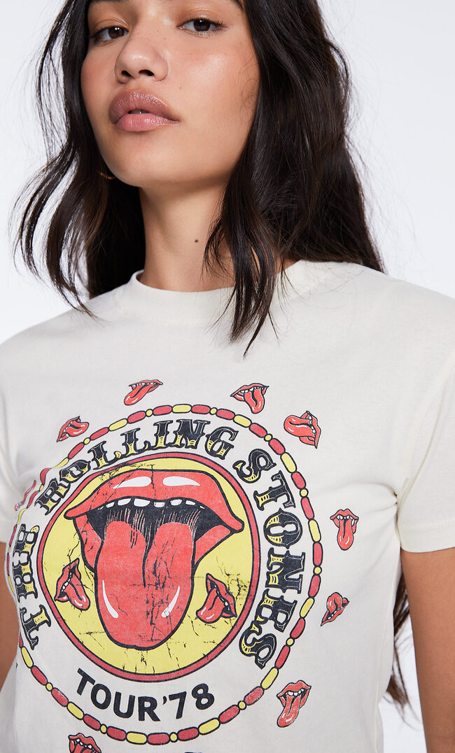Stradivarius Koszulka The Rolling Stones Ecru S