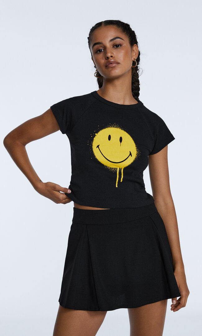 Stradivarius Smiley® Face T-Shirt Black S
