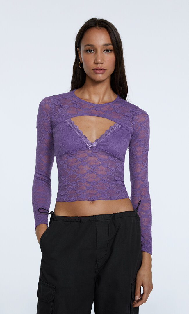 Stradivarius Bolero Mit Spitze Purpurrot Xl