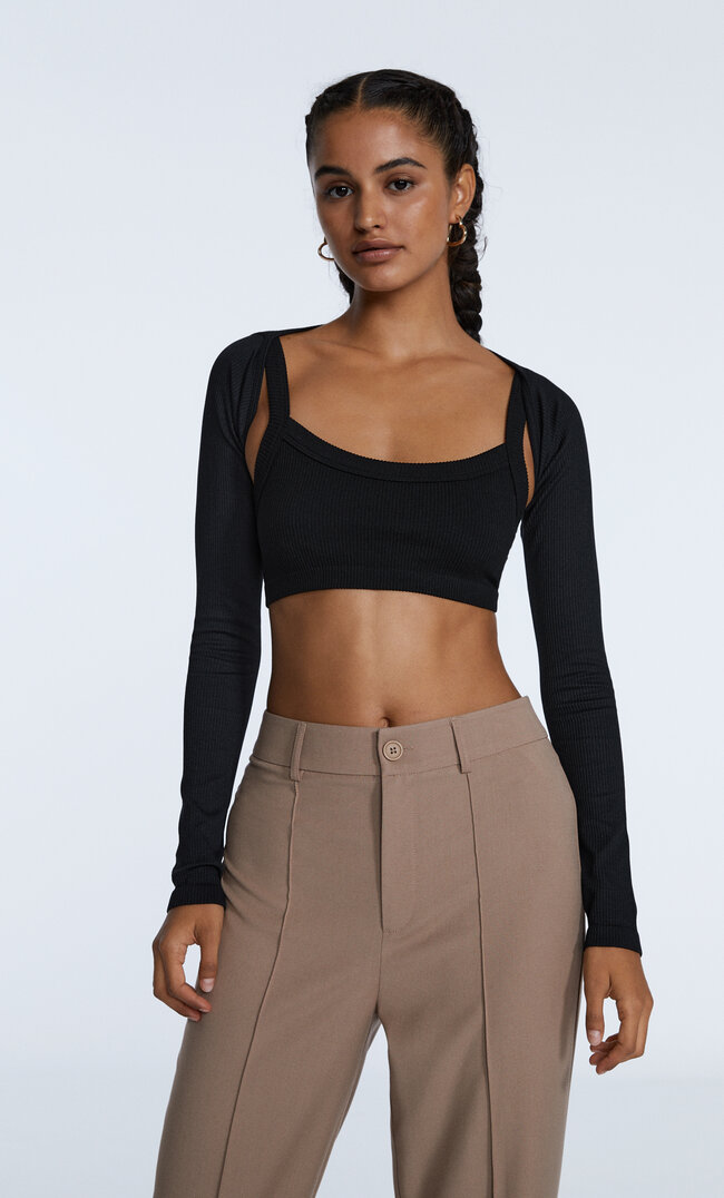Stradivarius Nahtloser Bolero Schwarz Xs