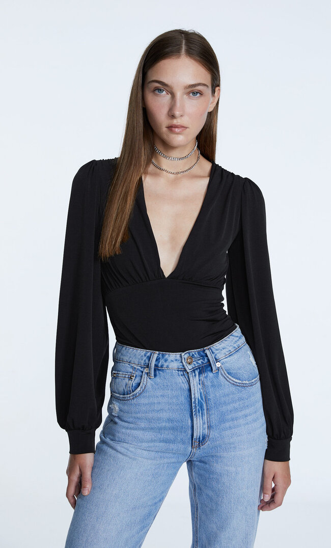 Stradivarius Body Mit Gerafftem Ausschnitt Schwarz Xs
