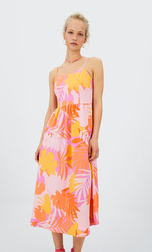 Stradivarius Rustikales Midikleid Mit Print Lila L