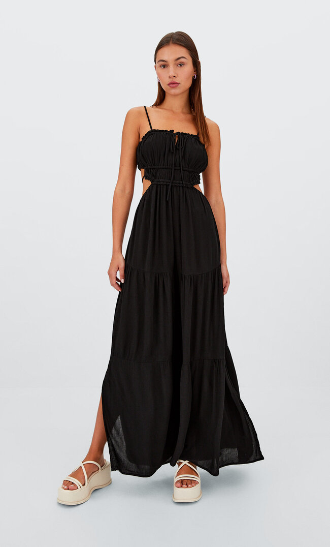Stradivarius Langes Kleid Mit Cut-Outs Schwarz M
