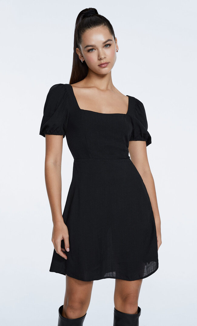 Stradivarius Short Dress With Ties At The Back Black S