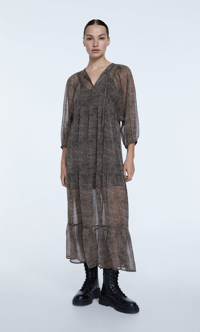 Stradivarius Fließendes Kleid Mit Print Beige S