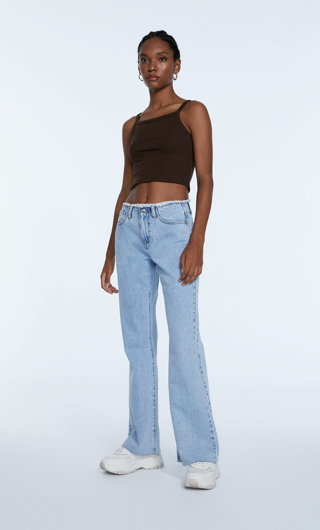 Stradivarius Flared Jeans With No Waist Bleach Denim 16