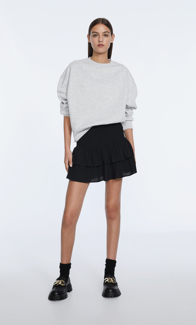 Stradivarius Ruffled Elastic Skirt Black M