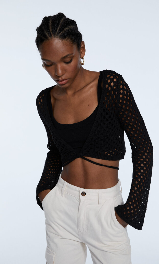 Stradivarius Bolero Mit Lockerem Strickmuster Schwarz M