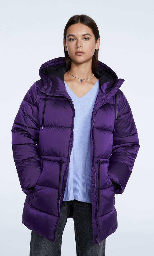 Stradivarius Mittellange Gesteppte Jacke Purpurrot Xl