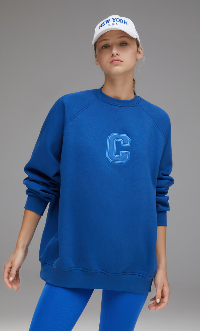 Stradivarius Sports Sweatshirt With Patch Electric Blue S