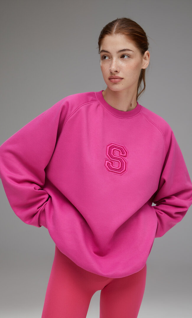 Stradivarius Bluza Sportowa Z Naszywką Fuksja Xl
