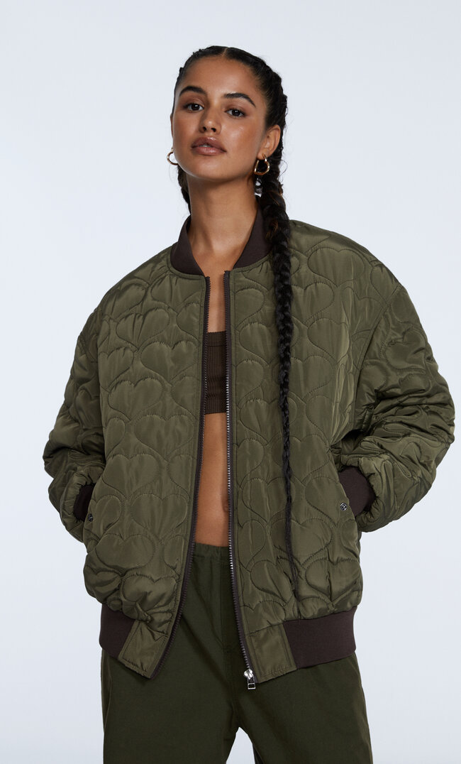 Stradivarius Bomberjacke Mit Herzen Khaki Xl