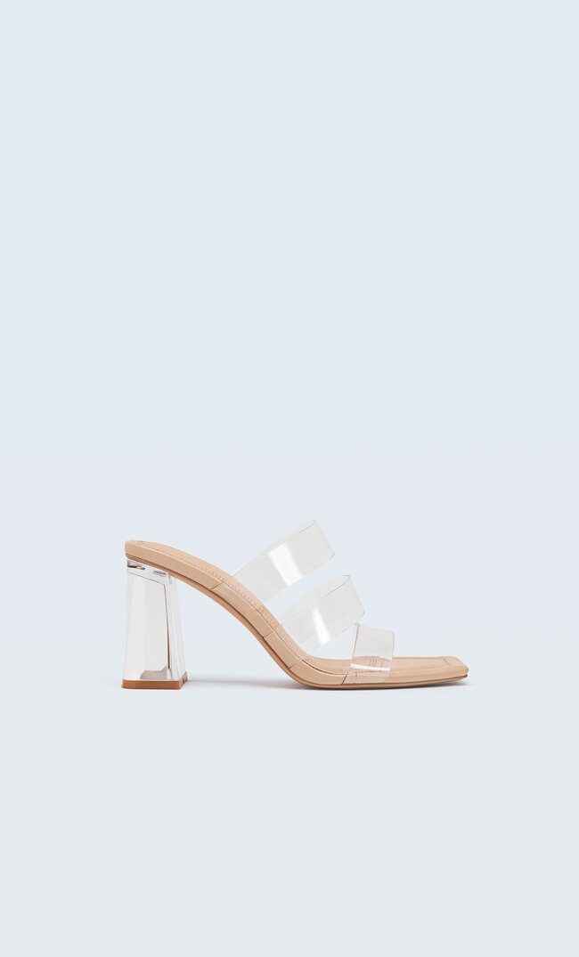 Stradivarius Vinyl High-Heel Sandals Natural 7