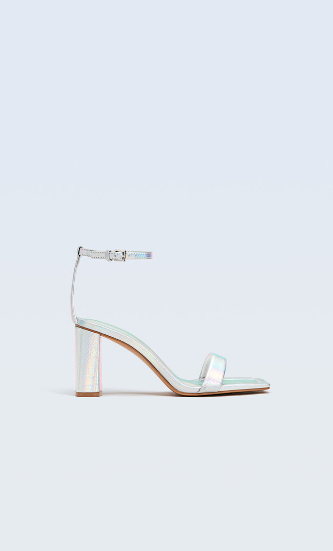 Stradivarius High-Heel Sandals With Padded Strap Silver 2