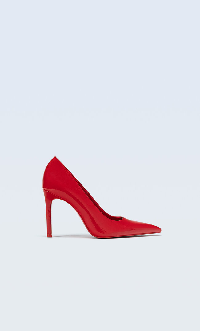 Stradivarius Faux-Patent-Finish High-Heel Shoes Red 4