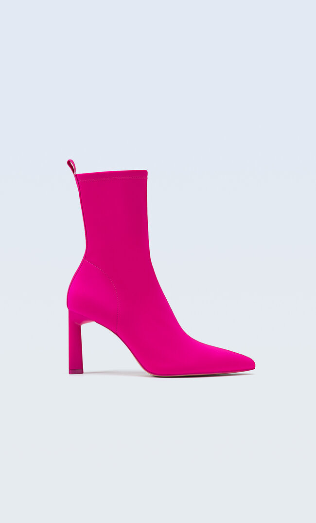 Stradivarius Fitted High-Heel Ankle Boots Fuchsia 6