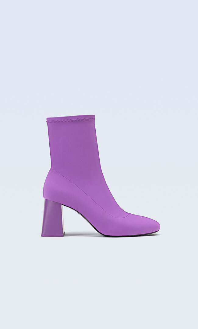 Stradivarius Fabric High-Heel Ankle Boots Cardinal Purple 4