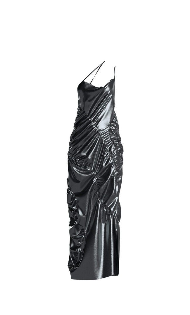 Stradivarius Silberfarbenes Kleid Mit Raffungen Graumeliert 103