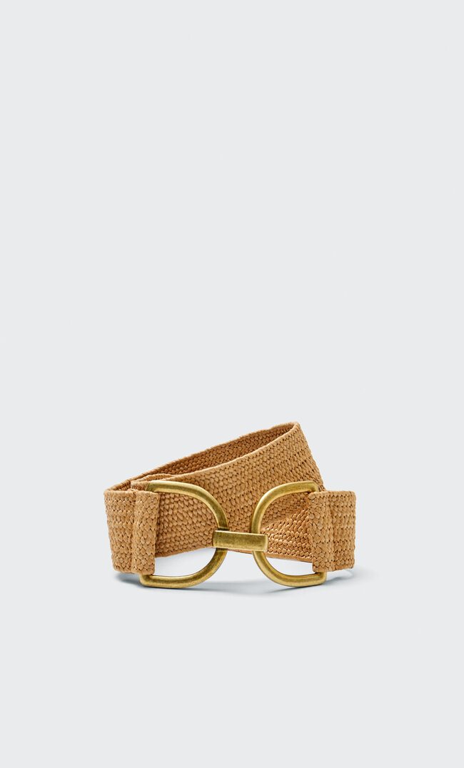 Stradivarius Stretch Raffia Belt With Embellished Buckle Stone 26