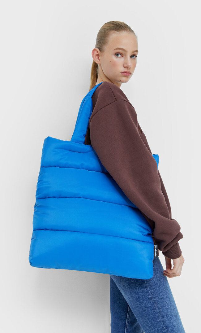 Stradivarius Pikowana Materiałowa Torba Shopper Turkusowy 103