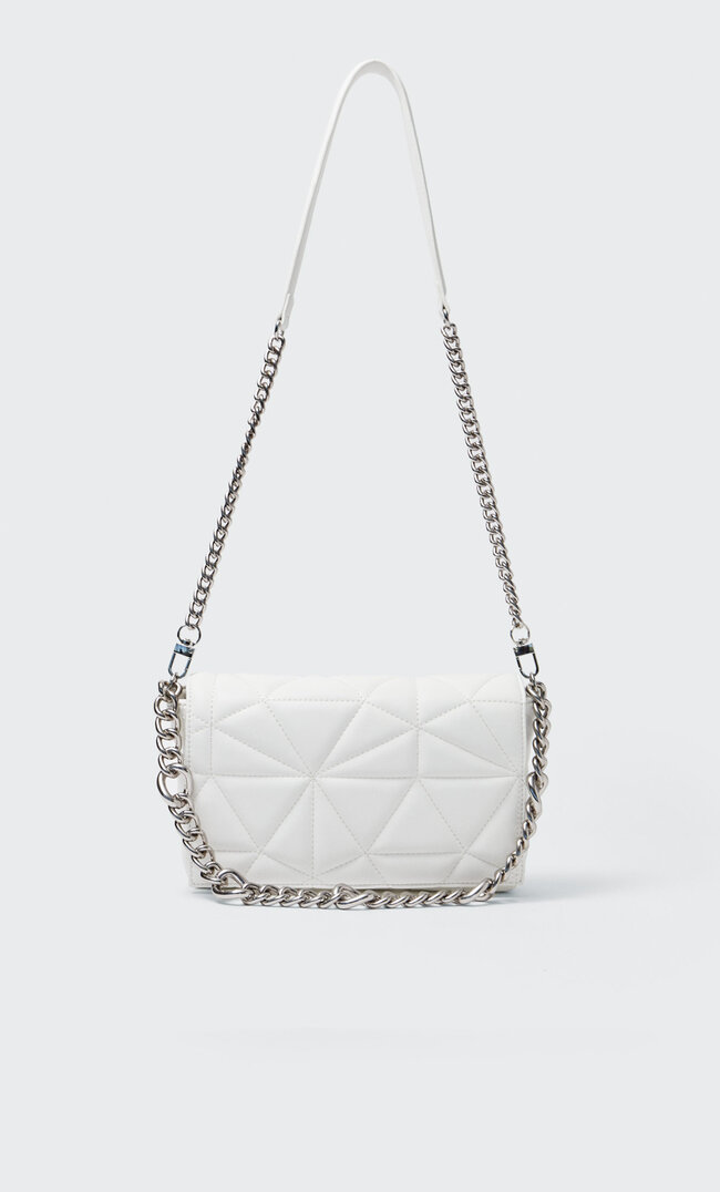 Stradivarius Quilted Crossbody Bag With Chain White M