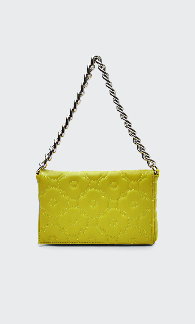 Stradivarius Quilted Floral Crossbody Bag Pastel Yellow M