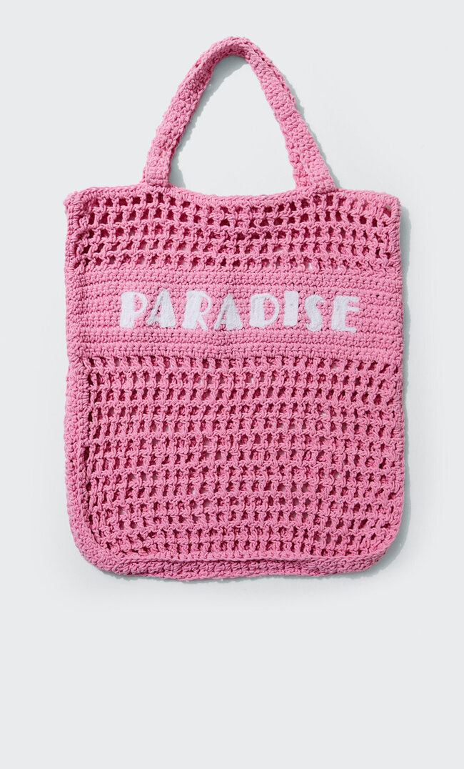 Stradivarius Fabric Tote Bag With Slogan Nude Pink M