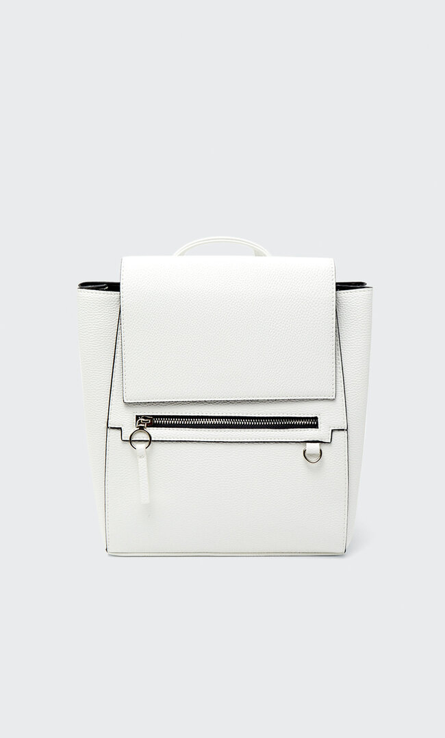 Stradivarius Backpack With Front Zip White M