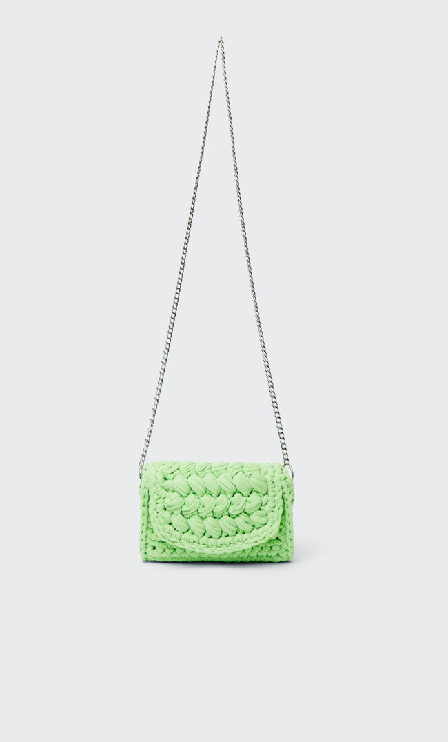 Stradivarius Woven Fabric Crossbody Bag Green M