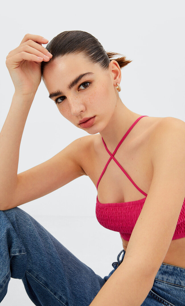 Stradivarius Bandeau Élastiqué À Bretelles Fuchsia S