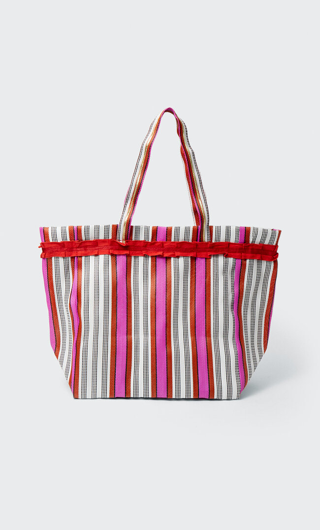 Stradivarius Striped Tote Bag Fuchsia M