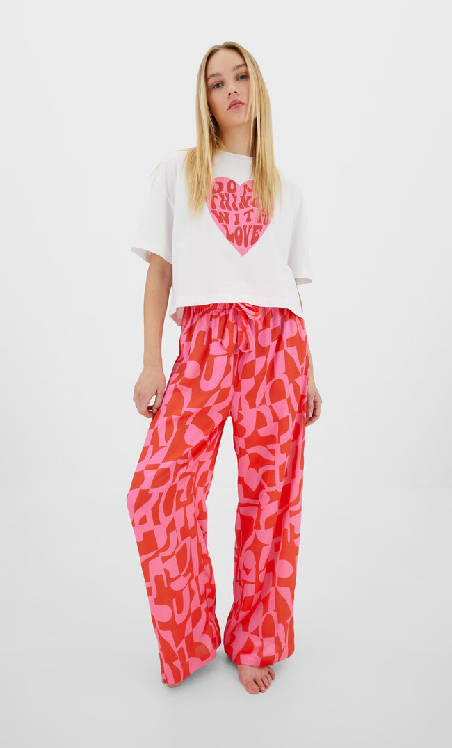 Stradivarius Pyjama-Hose Aus Satin Kaugummirosa L