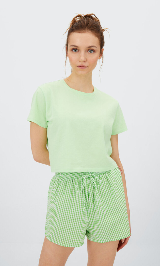 Stradivarius Pyjamashorts Mit Vichykaros Grün S