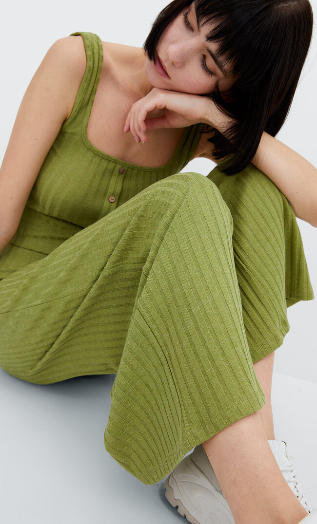 Stradivarius Spodnie Culotte Basic Khaki Xxs