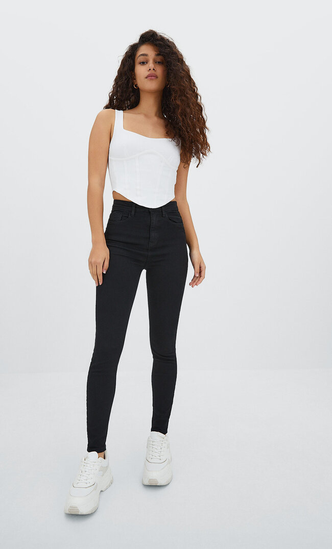 Stradivarius Pantaloni Super High Waist Colorați Negru 34