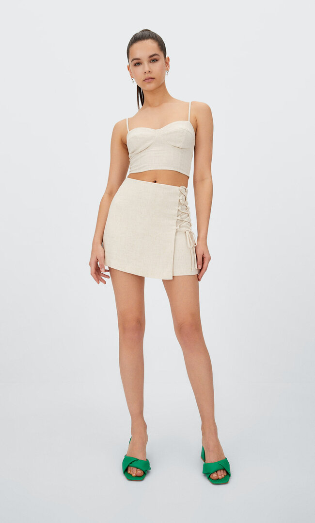 Stradivarius Rustic Skort With Side Ties Stone 6