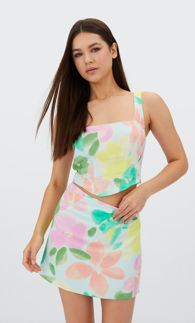 Stradivarius Minirock Mit Print Ecru M