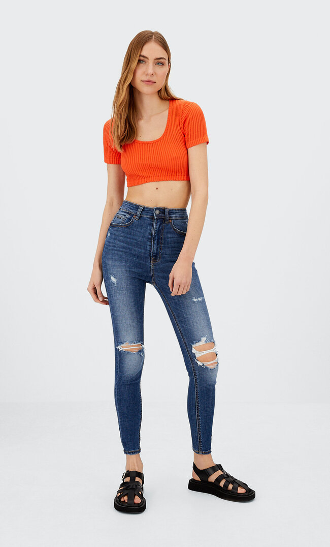 Stradivarius Jeansy Rurki Szary Perłowy 32
