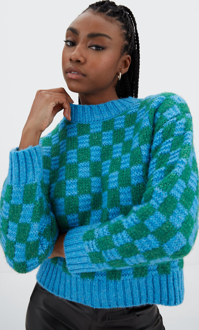 Stradivarius Jacquardpullover Mit Schachbrettmuster Grün Xs