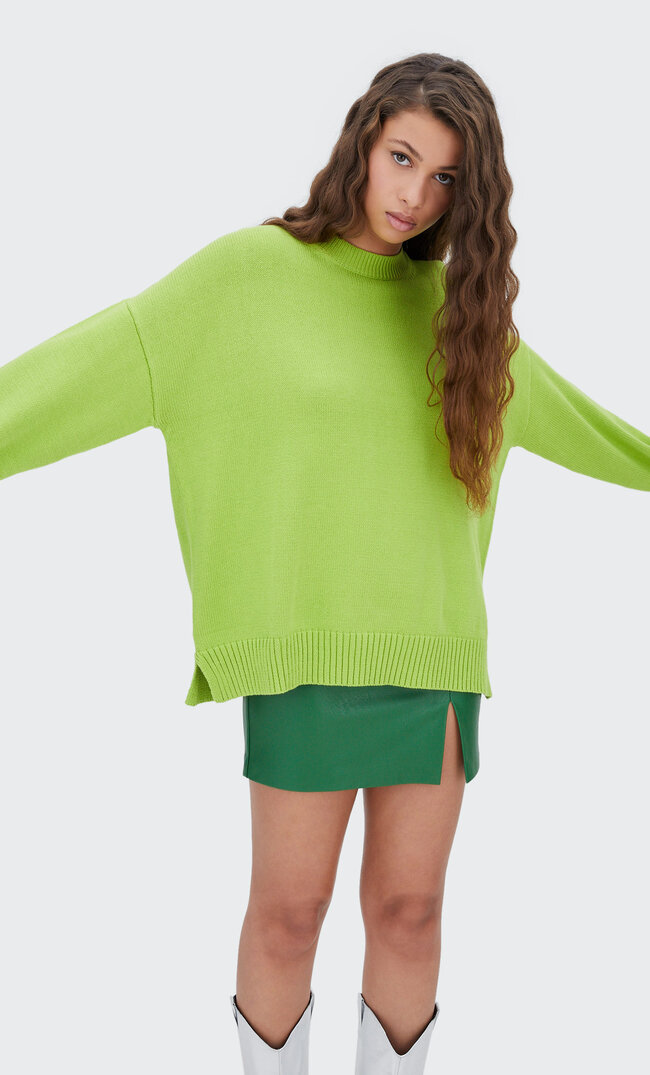 Stradivarius Oversize Knit Sweater Green S