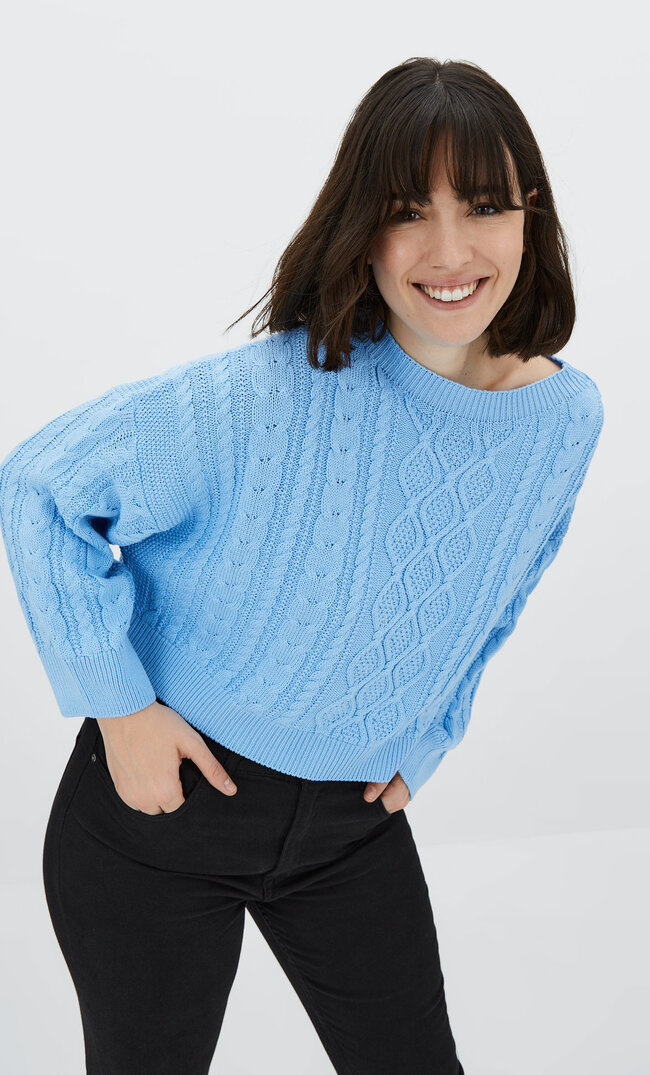 Stradivarius Cropped-Pullover Mit Zopfmuster Himmelblau L