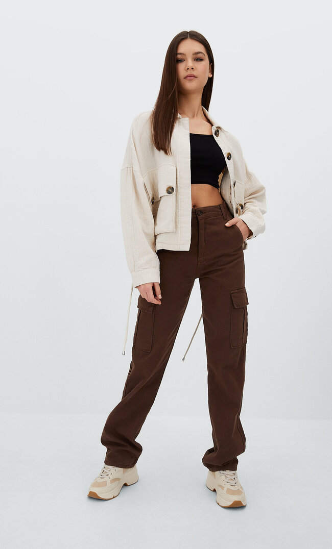 Stradivarius Rustykalna Kurtka Ecru Xs